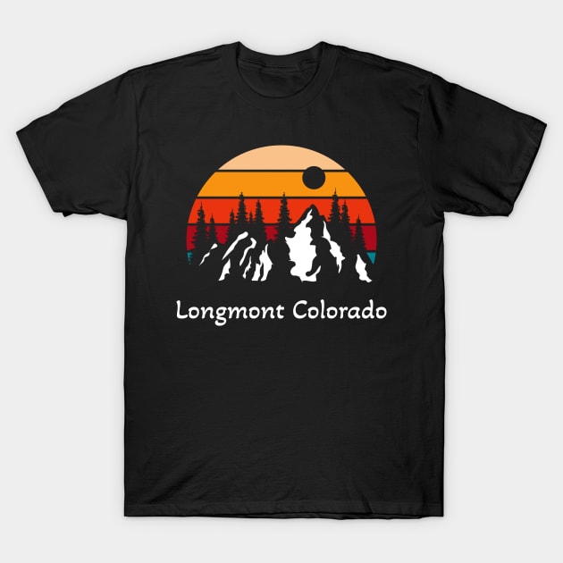 Retro Longmont Colorado Sunset and Mountains T-Shirt by B & R Prints